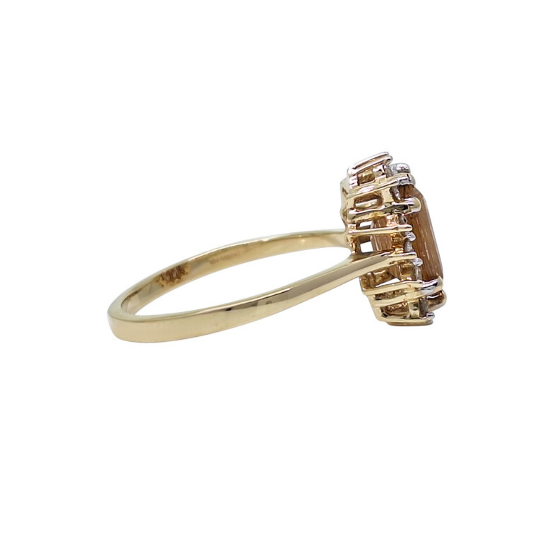 9ct Yellow Gold Rutile Quartz & Diamond Cluster Ring