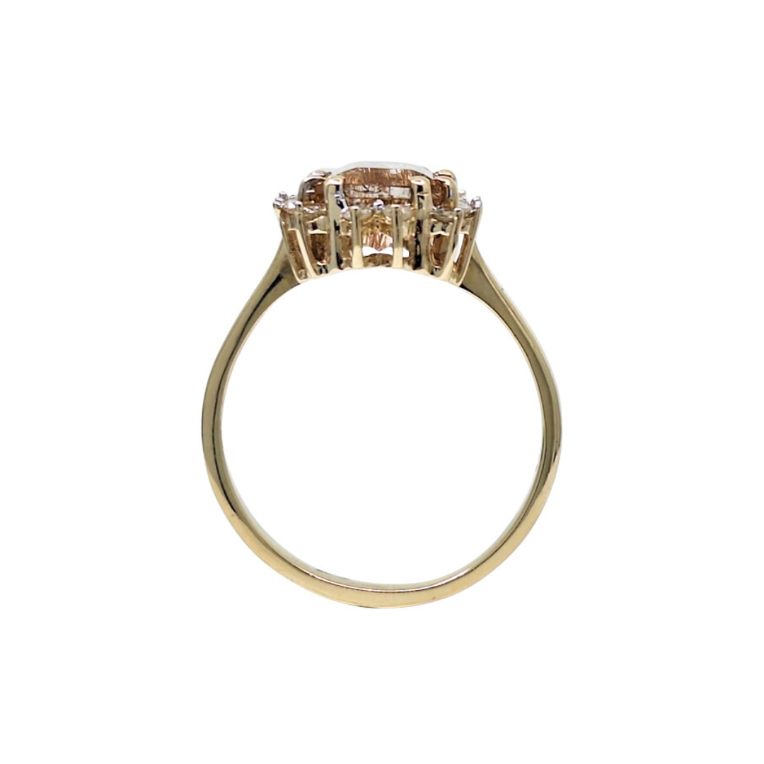 9ct Yellow Gold Rutile Quartz & Diamond Cluster Ring