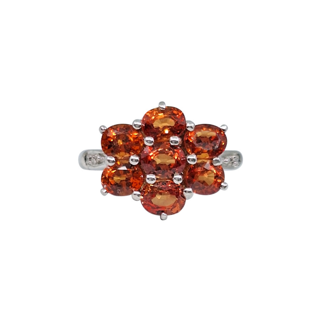 9ct White Gold Orange Stone Cluster Ring