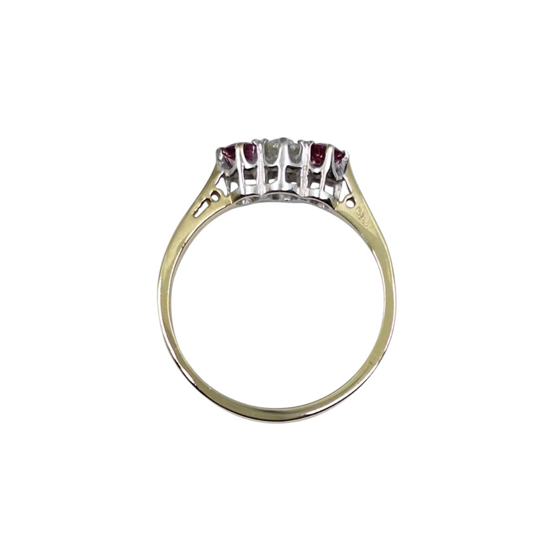 9ct Yellow Gold Ruby & Diamond 3 Stone Ring