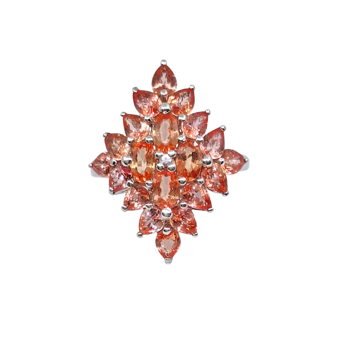 9ct White Gold Orange Stone Spray Cluster Ring