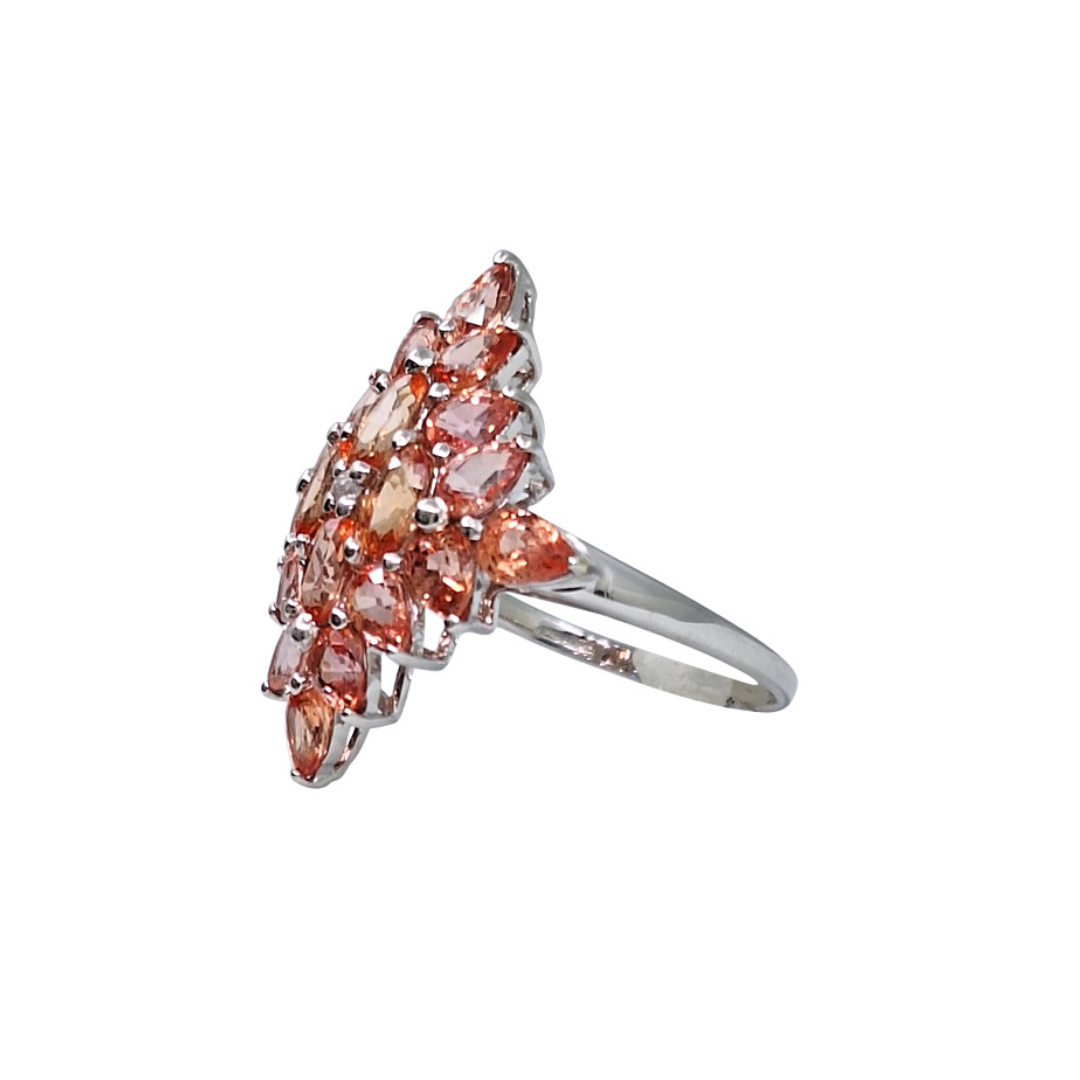 9ct White Gold Orange Stone Spray Cluster Ring