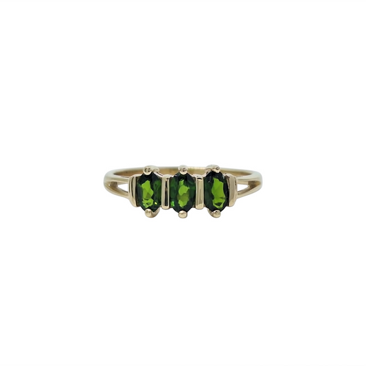 9ct Yellow Gold Russian Diopside Three Stone Gemstone Ring