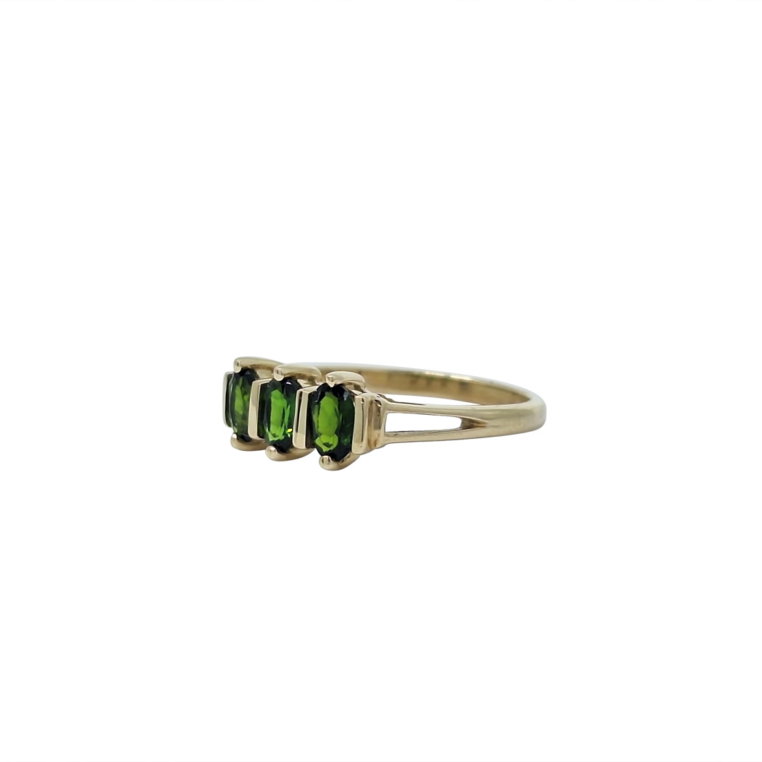 9ct Yellow Gold Russian Diopside Three Stone Gemstone Ring