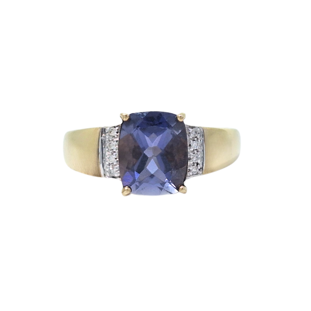 9ct Yellow Gold Iolite & Diamond Ring