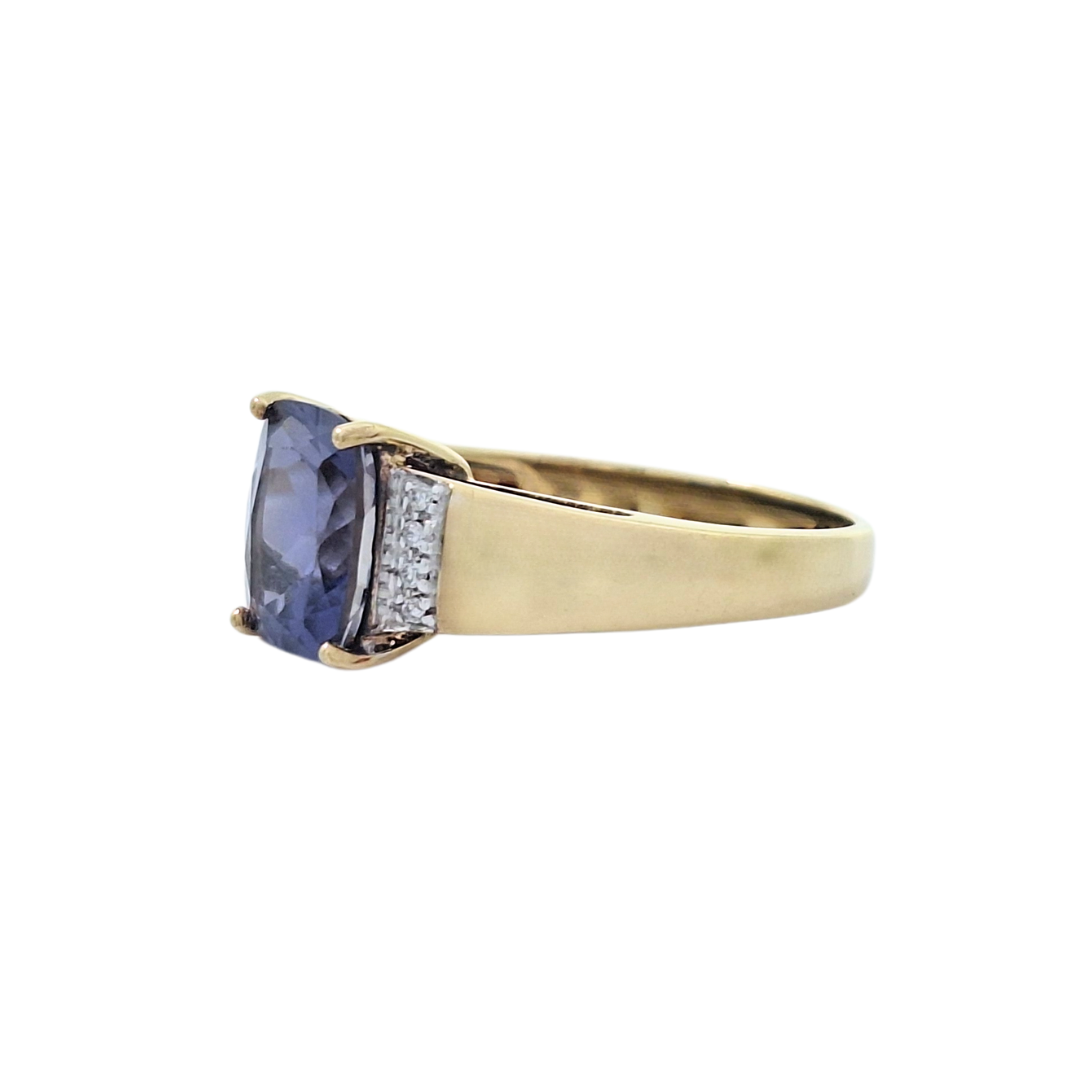 9ct Yellow Gold Iolite & Diamond Ring