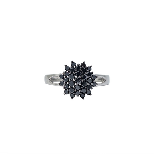 9ct White Gold Black Diamond Cluster Ring