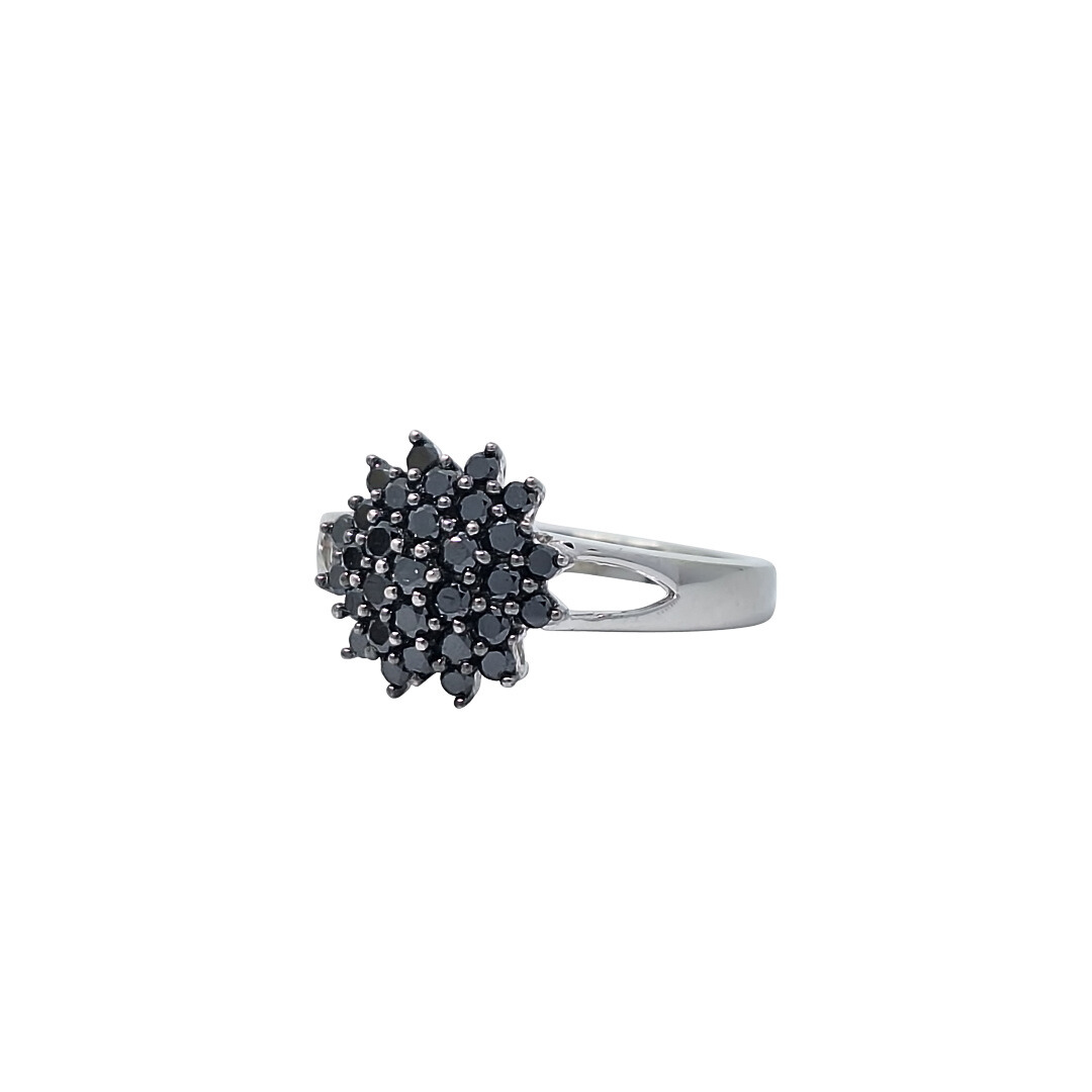 9ct White Gold Black Diamond Cluster Ring