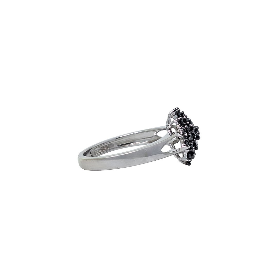 9ct White Gold Black Diamond Cluster Ring