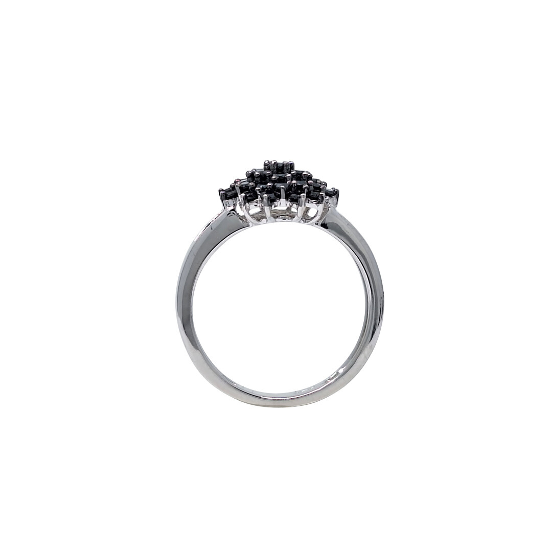 9ct White Gold Black Diamond Cluster Ring