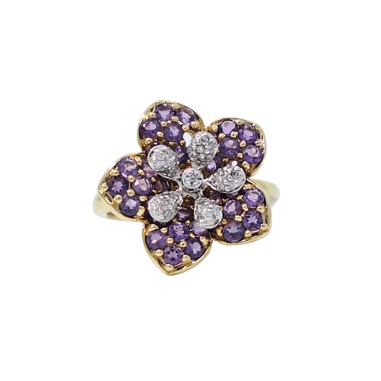 9ct Yellow Gold Amethyst Flower Ring