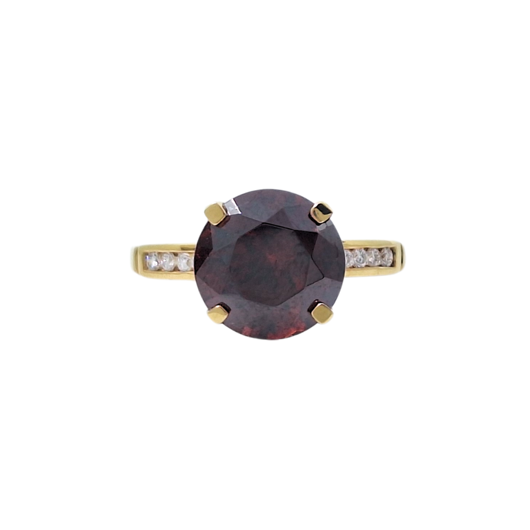 18ct Yellow Gold Red Zircon & Diamond Ring