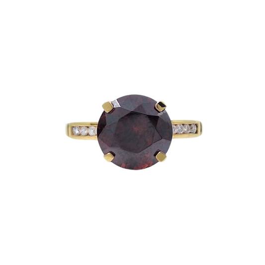 18ct Yellow Gold Red Zircon & Diamond Ring