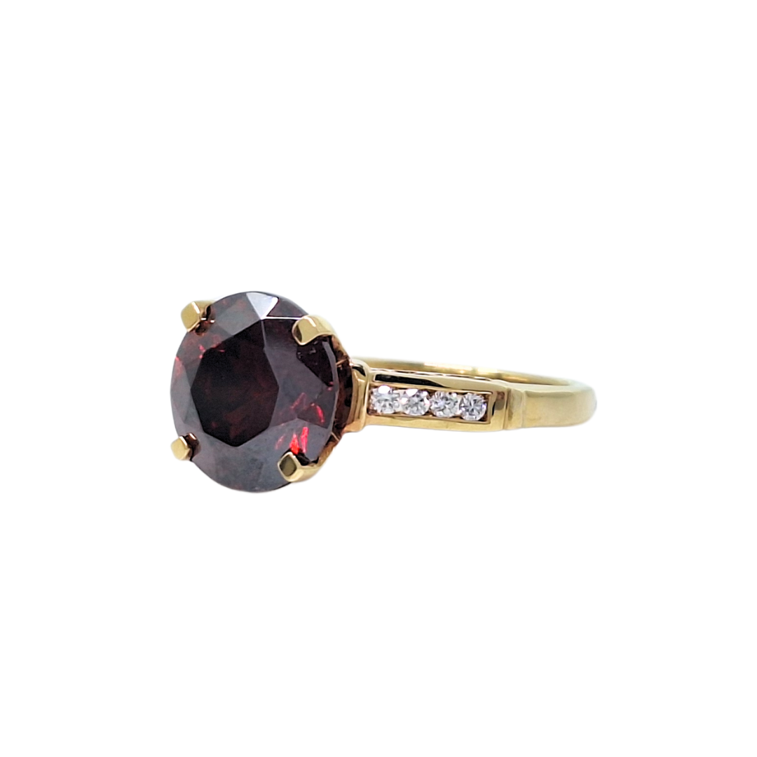 18ct Yellow Gold Red Zircon & Diamond Ring