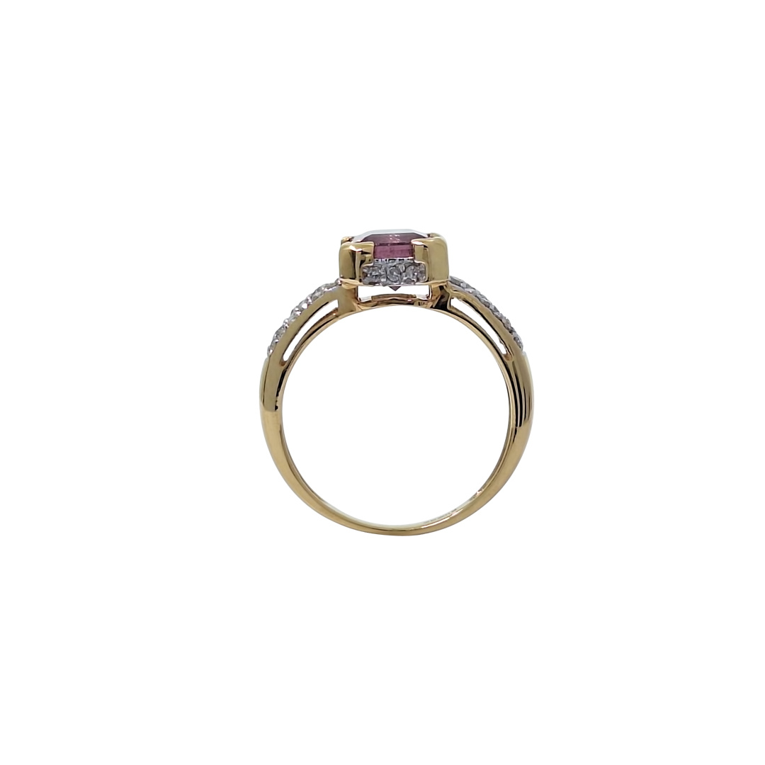 18ct Yellow Gold Watermelon Tourmaline & Diamond Ring