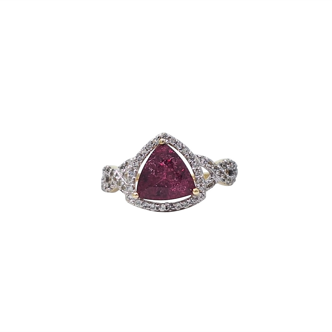 9ct Yellow Gold Pink Tourmaline & Diamond Ring