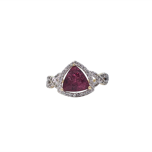 9ct Yellow Gold Pink Tourmaline & Diamond Ring