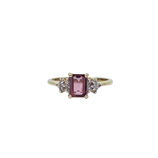 9ct Yellow Gold Pink Sapphire & White Topaz Ring