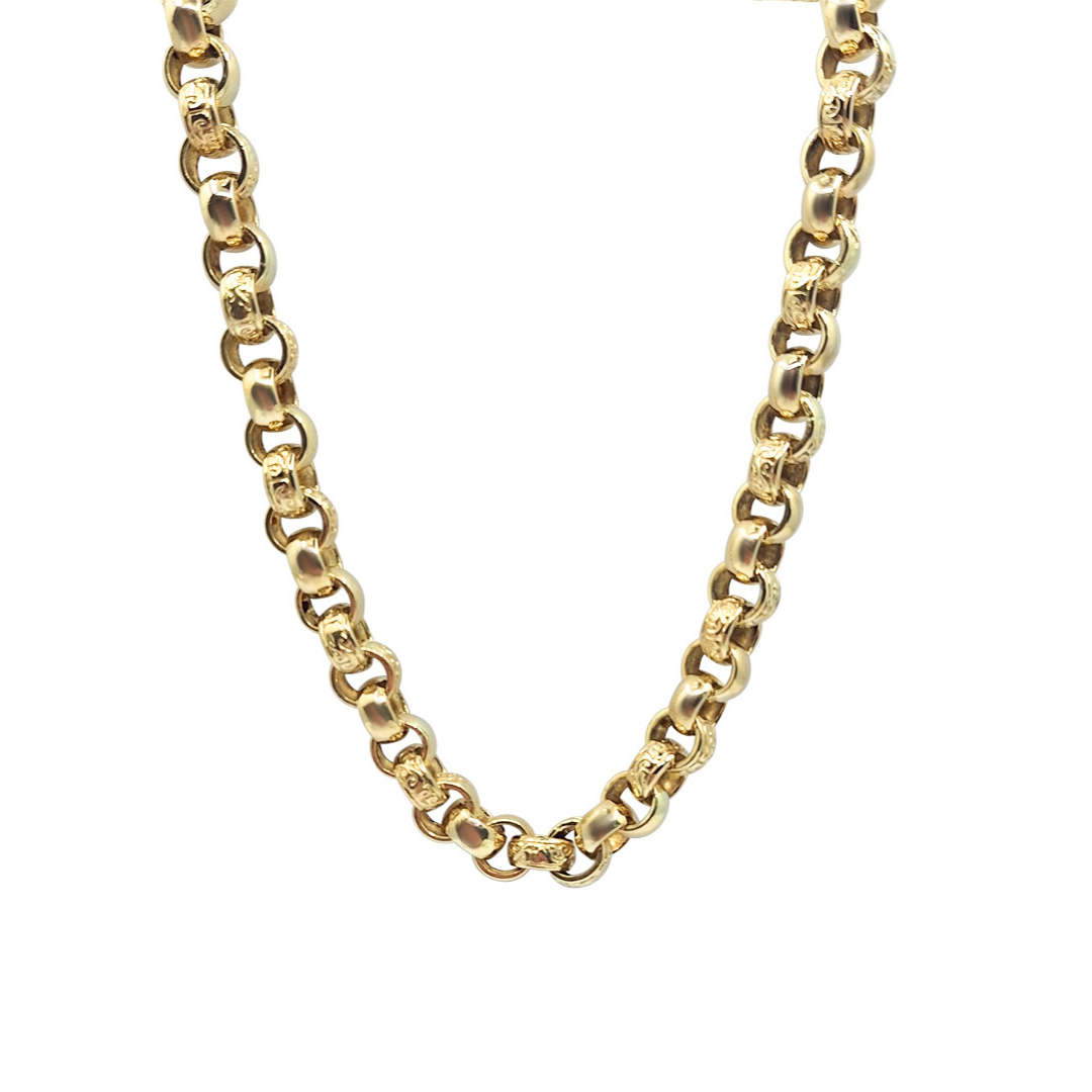 9ct Yellow Gold Part Engraved Belcher Chain 22.5"