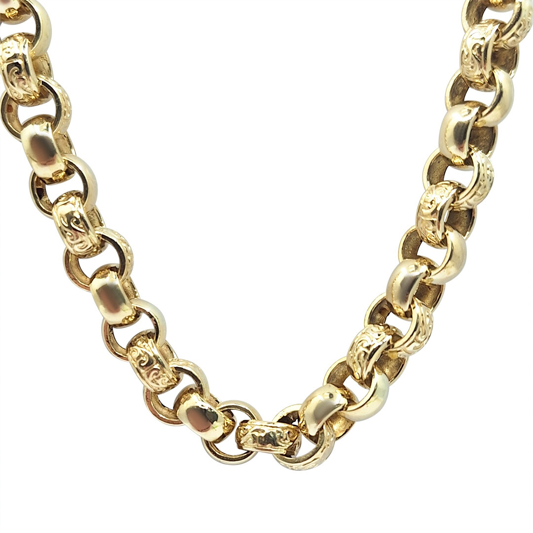 9ct Yellow Gold Part Engraved Belcher Chain 22.5"