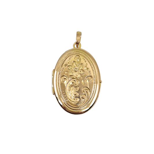 9ct Yellow Gold Oval Engraved Locket
