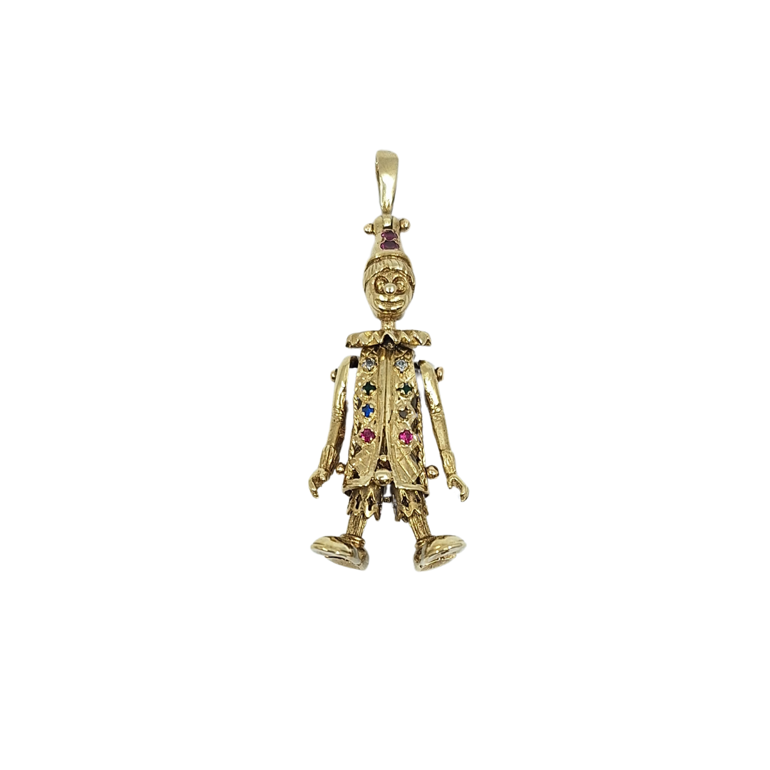 9ct Yellow Gold CZ Clown Pendant