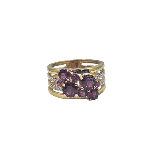 9ct Yellow Gold Tourmaline & Diamond Fancy Band Ring