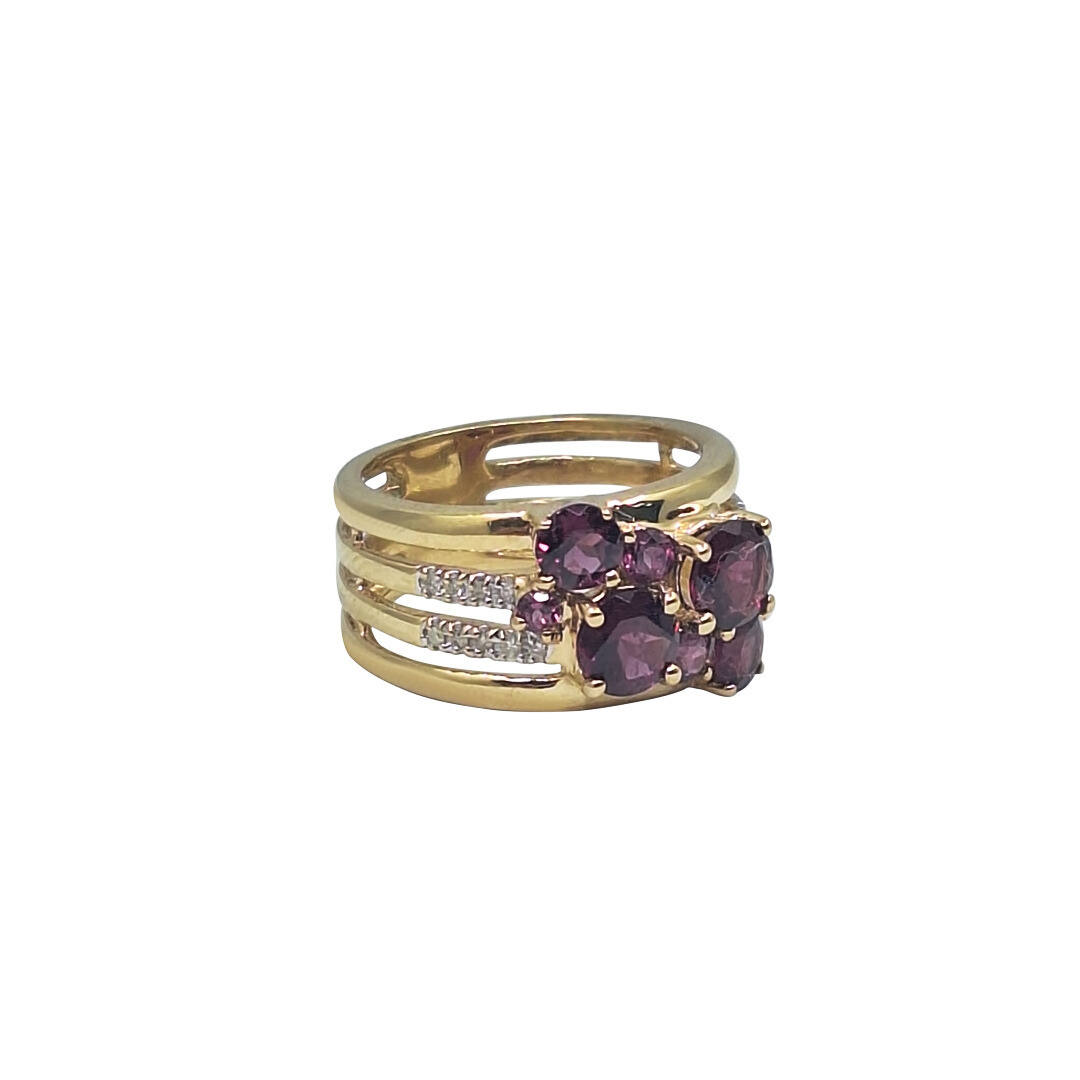 9ct Yellow Gold Tourmaline & Diamond Fancy Band Ring