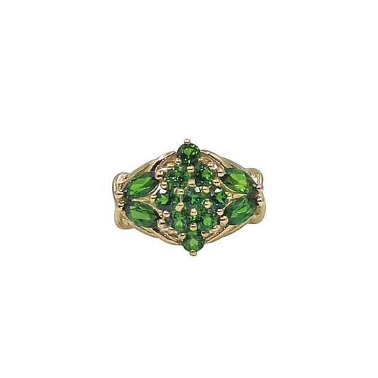 9ct Yellow Gold Diopside Cluster Ring