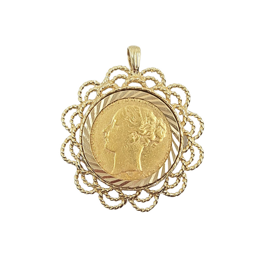 9ct Yellow Gold Full Sovereign Pendant 1872