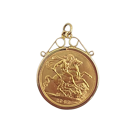 9ct Yellow Gold Full Sovereign Pendant 1967