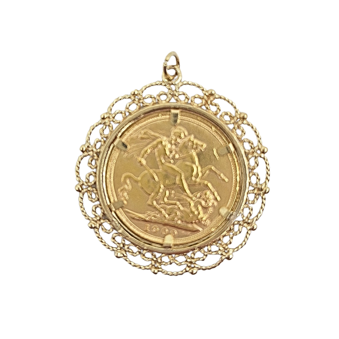 9ct Yellow Gold Full Sovereign Pendant 1900