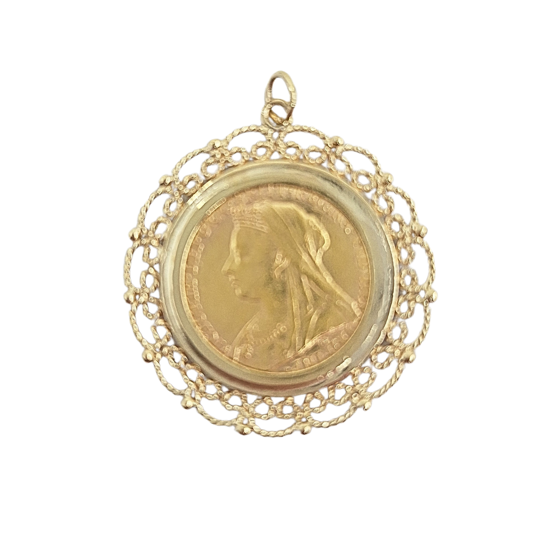 9ct Yellow Gold Full Sovereign Pendant 1900