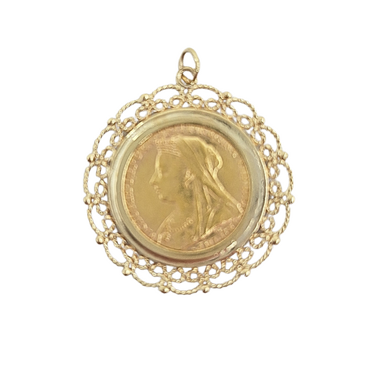 9ct Yellow Gold Full Sovereign Pendant 1900