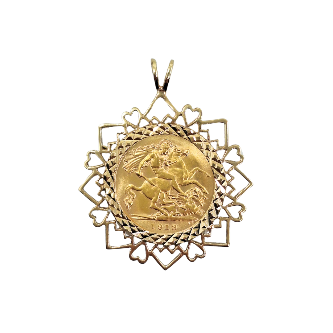 9ct Yellow Gold Half Sovereign Pendant 1913