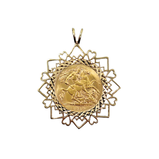 9ct Yellow Gold Half Sovereign Pendant 1913