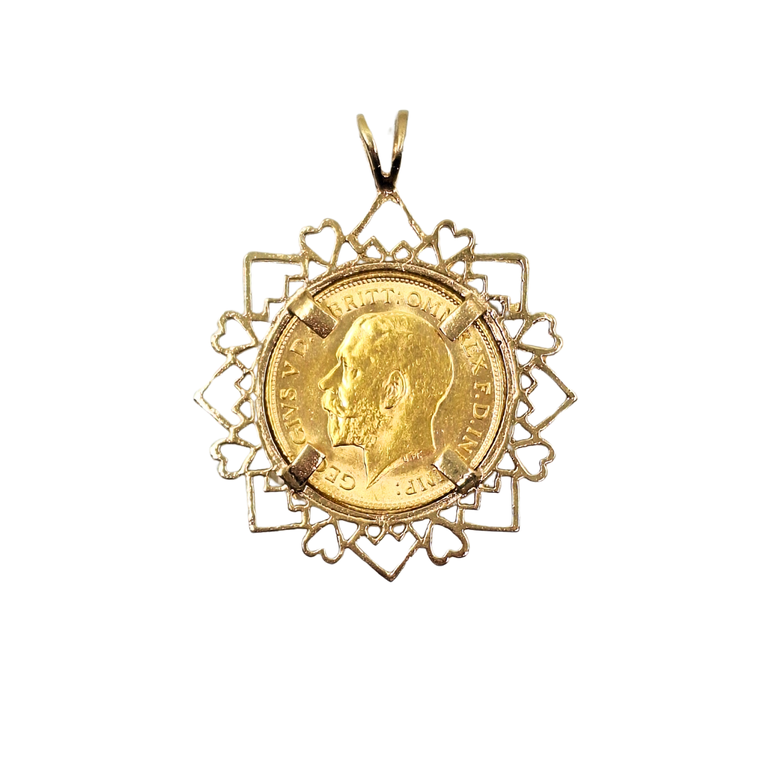 9ct Yellow Gold Half Sovereign Pendant 1913