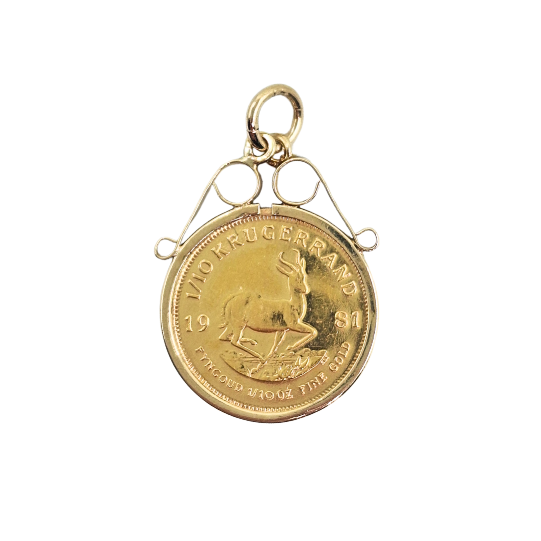 9ct Yellow Gold 1/10th Krugerrand Coin Pendant 1981