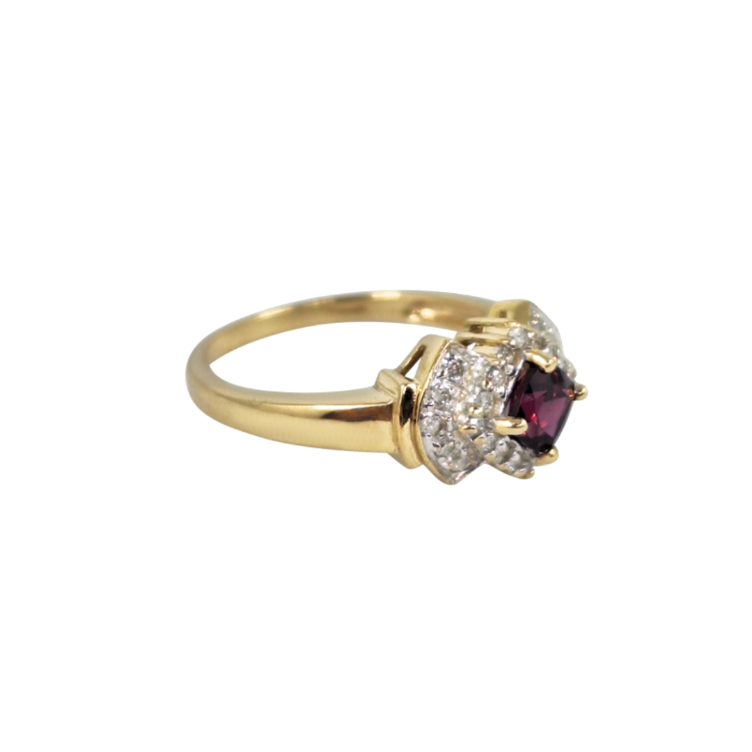 9ct Yellow Gold Rhodolite Garnet & Diamond Cluster Ring