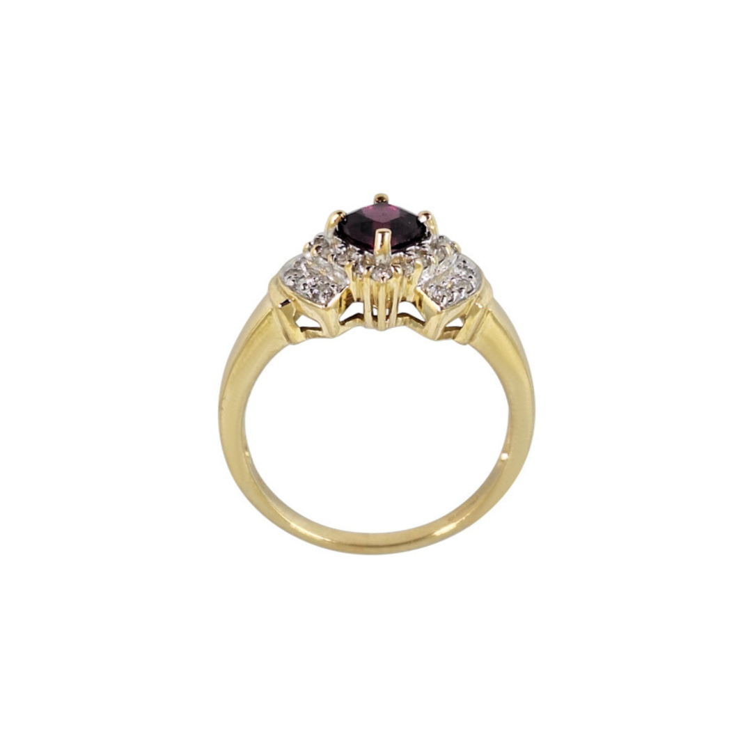 9ct Yellow Gold Rhodolite Garnet & Diamond Cluster Ring