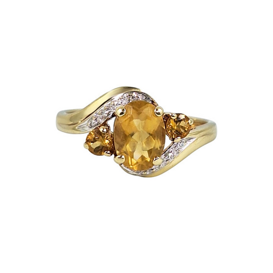 9ct Yellow Gold Citrine & Diamond Ring