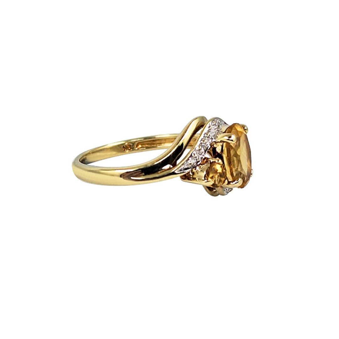 9ct Yellow Gold Citrine & Diamond Ring