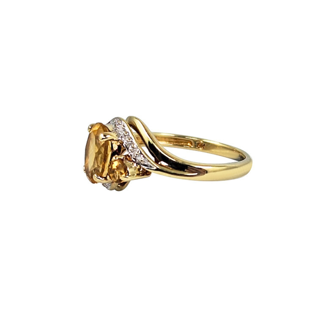 9ct Yellow Gold Citrine & Diamond Ring