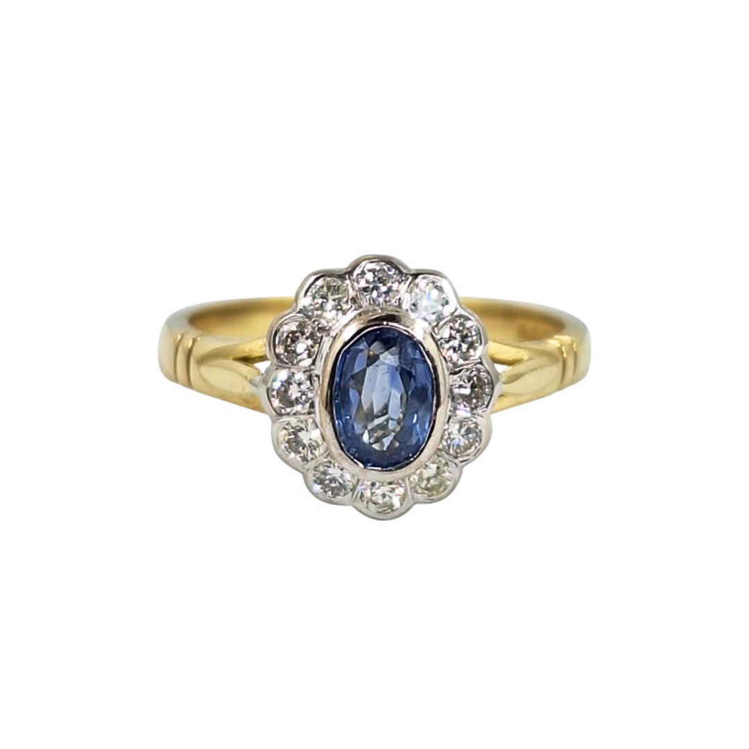 18ct Yellow Gold Sapphire & Diamond Cluster Ring