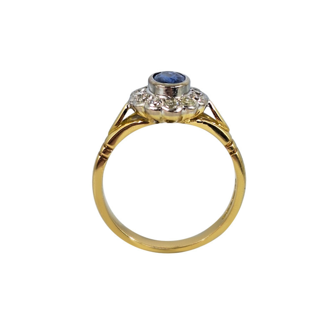 18ct Yellow Gold Sapphire & Diamond Cluster Ring