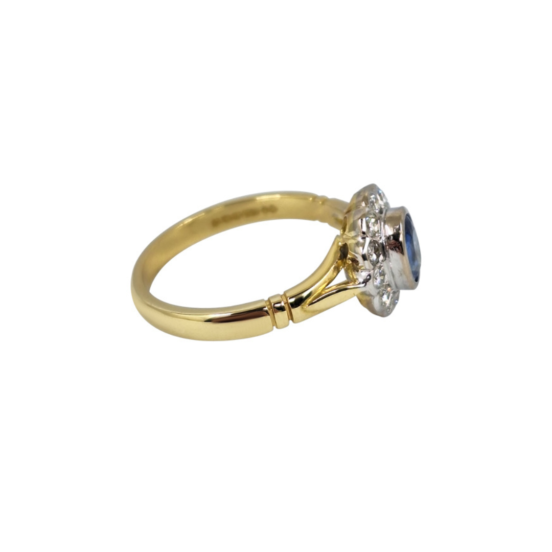 18ct Yellow Gold Sapphire & Diamond Cluster Ring