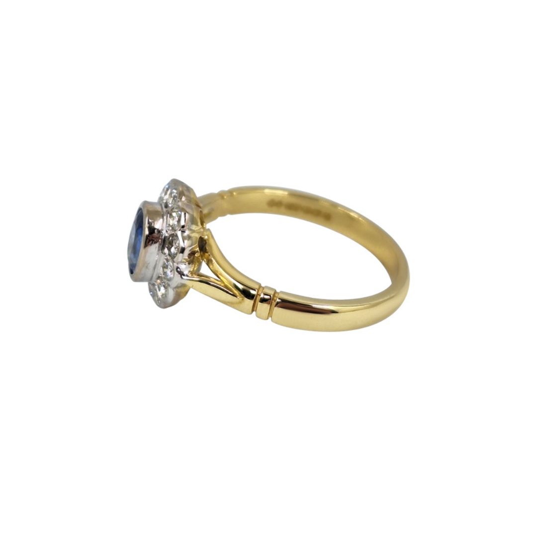 18ct Yellow Gold Sapphire & Diamond Cluster Ring