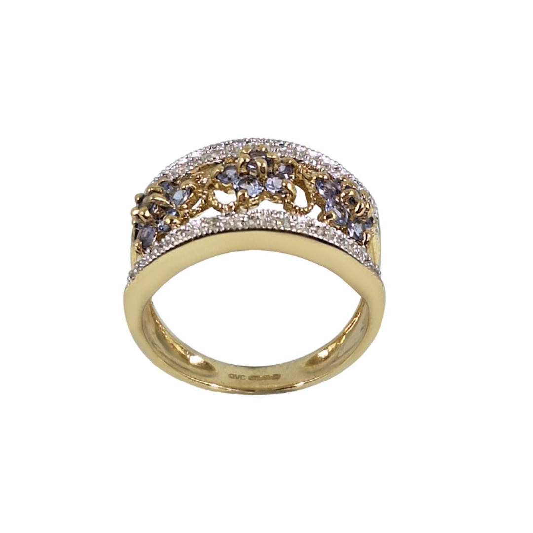 9ct Yellow Gold Tanzanite & Diamond Fancy Band Ring