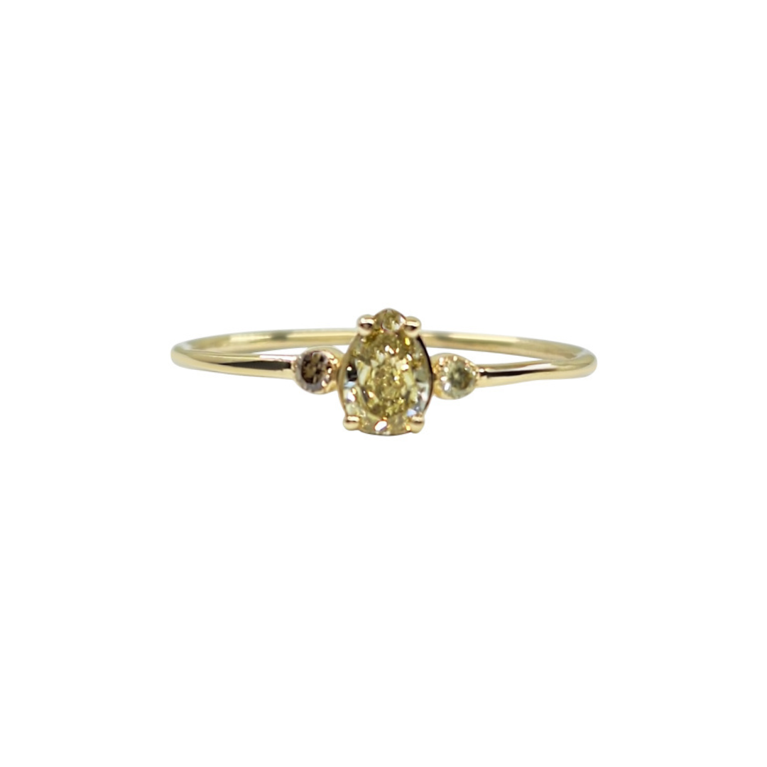 14ct Yellow Gold Pear Shaped Yellow Diamond Ring