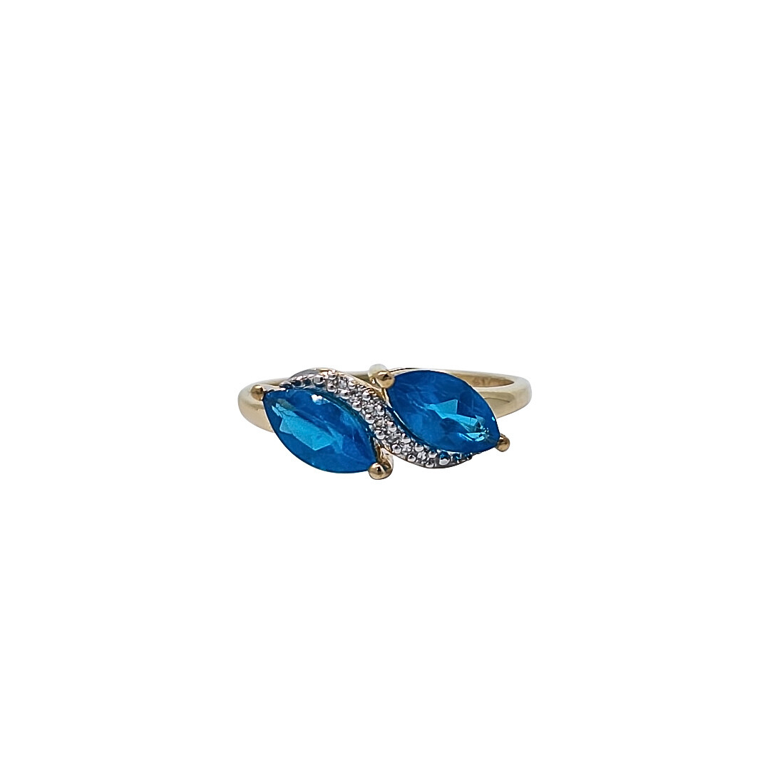 9ct Yellow Gold Neon Apatite & Diamond Ring